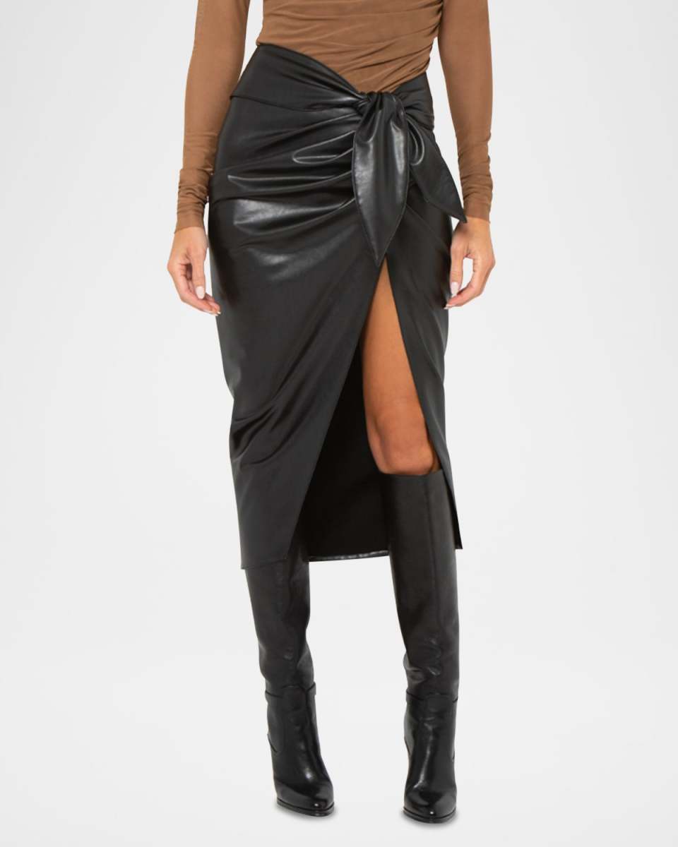 Dusk Faux Leather Tie-Front Skirt
